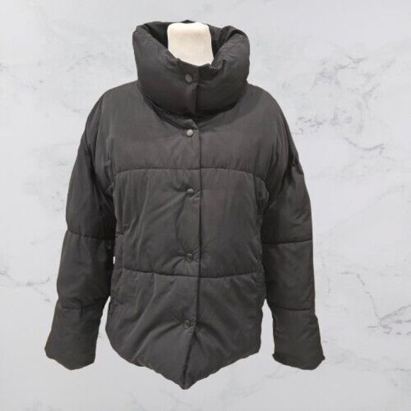Free People Jackets & Blazers - Free People Womens Puffer Jacket Mediu Black Waist Length Snap Pockets Mock Neck